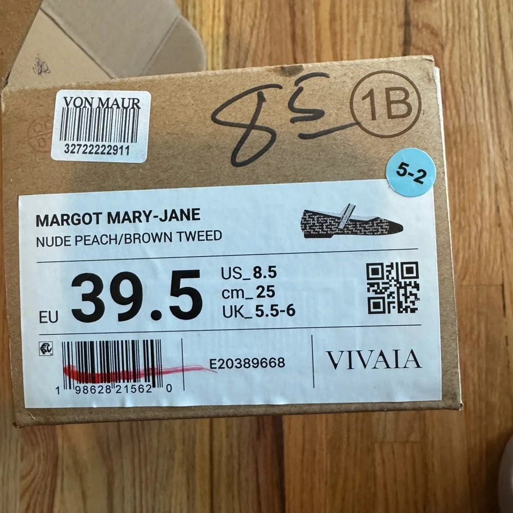 Vivaia Margot Mary Jane NWT size 8.5 39.5 nude brown tweed